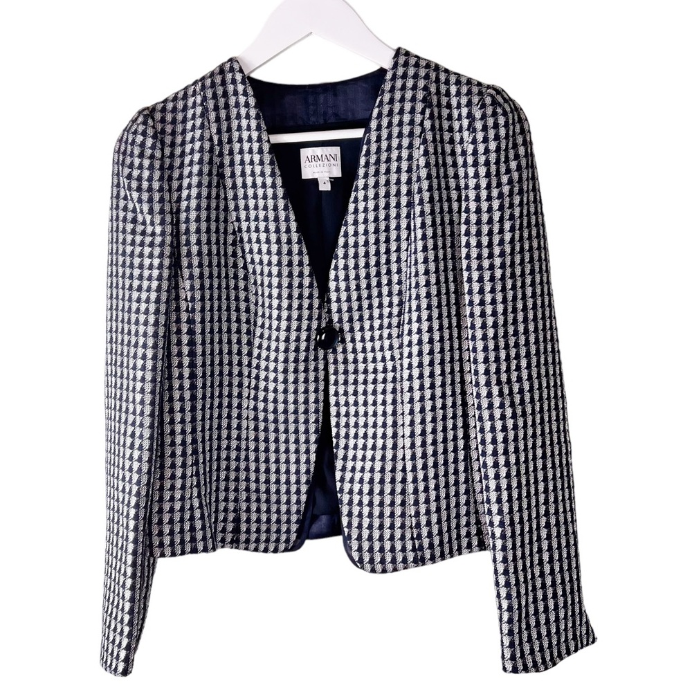 Armani Collezioni Navy White Check Blazer Made in Italy 4